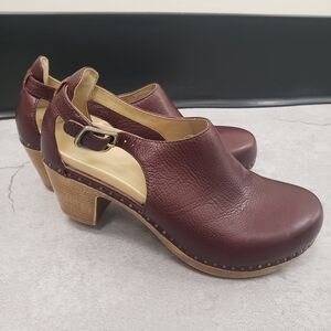 DANSKO Sassy Burnished Leather Studded Ankle Strap Clogs, 8/8.5 (39) In Cordovan